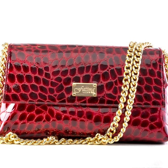 Betty Red  Crocodile Large Flap Shoulder Bag - Picture 5 of 5